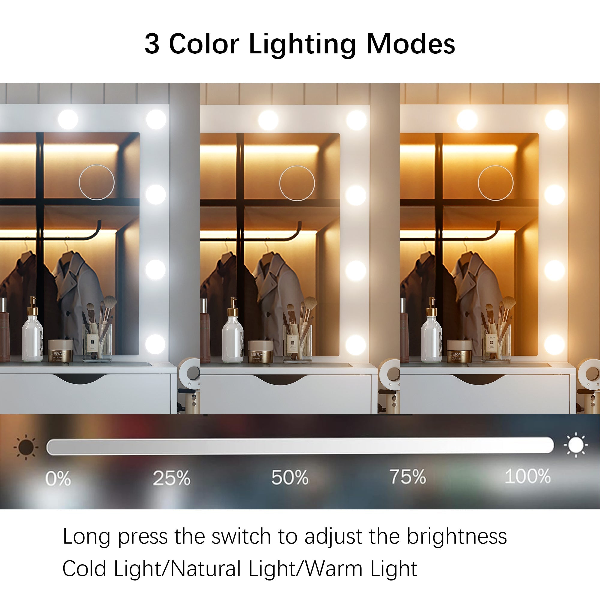 Yanosaku VD008 Bedroom Makeup Vanity desk with LED Mirro, 15 Drawers