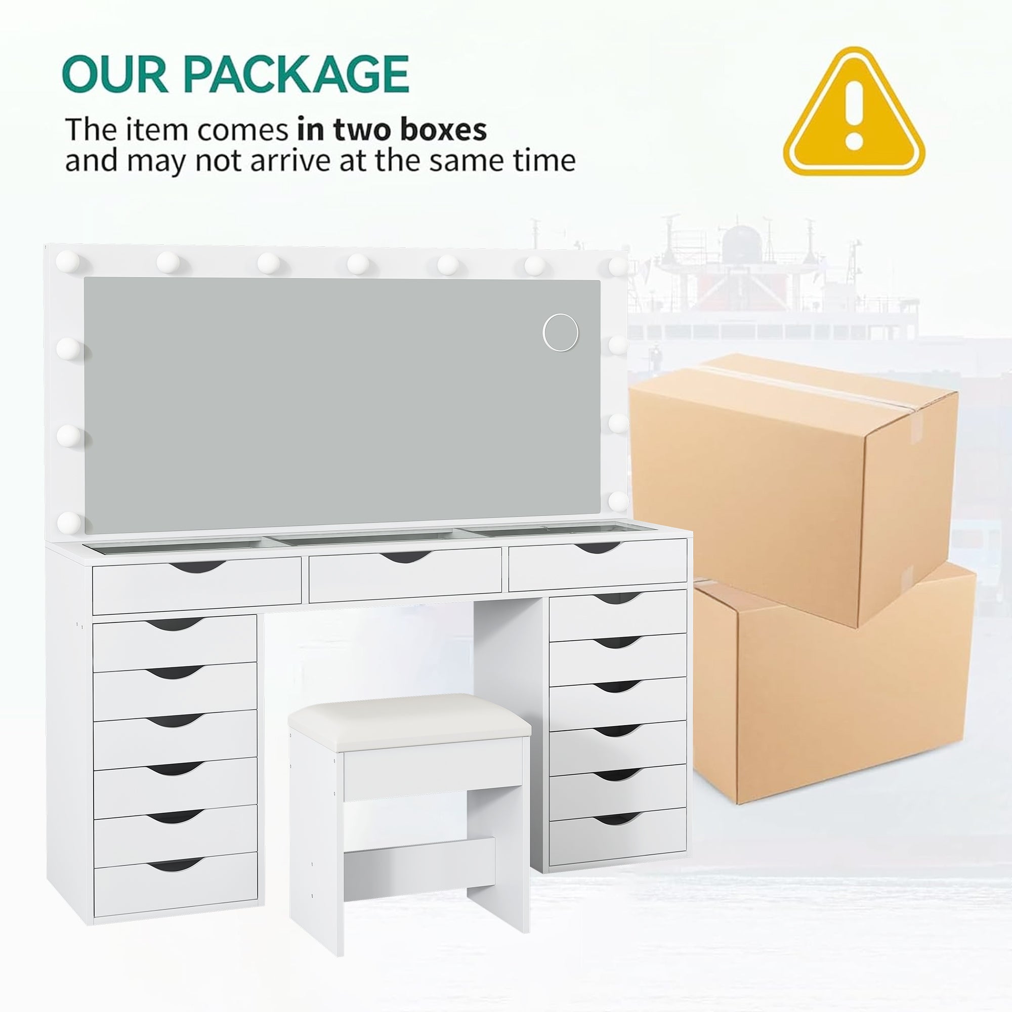 Yanosaku VD008 Bedroom Makeup Vanity desk with LED Mirro, 15 Drawers