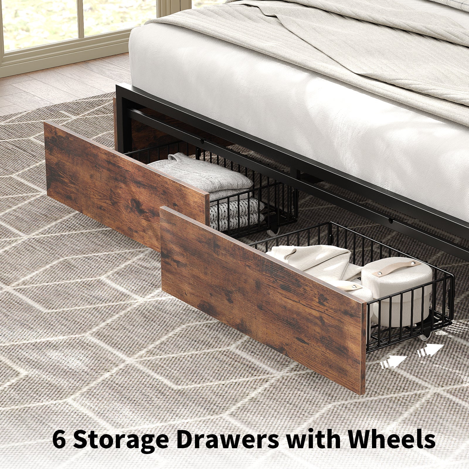 Bed Frame with LED Headboard, Charging Ports