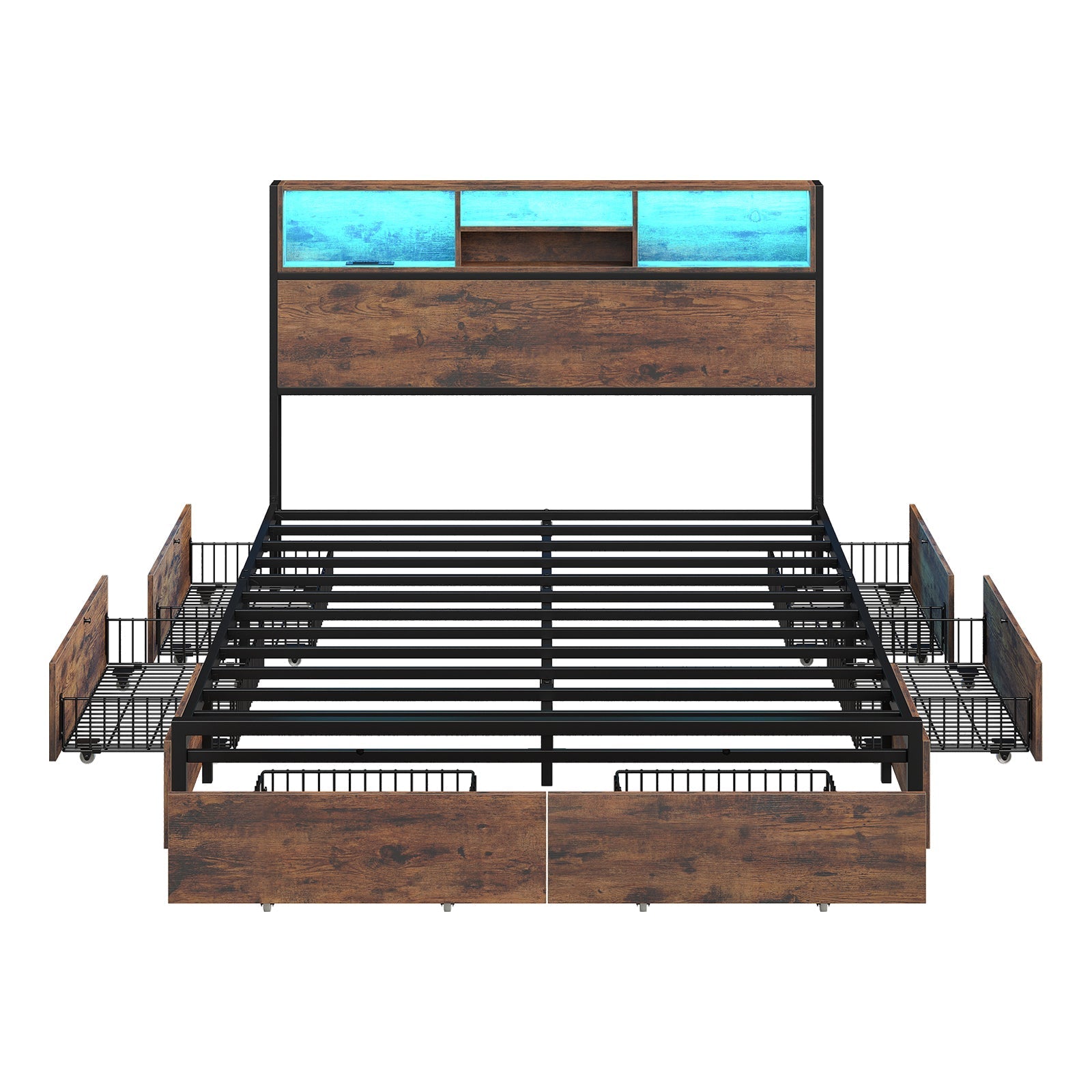 Bed Frame with LED Headboard, Charging Ports