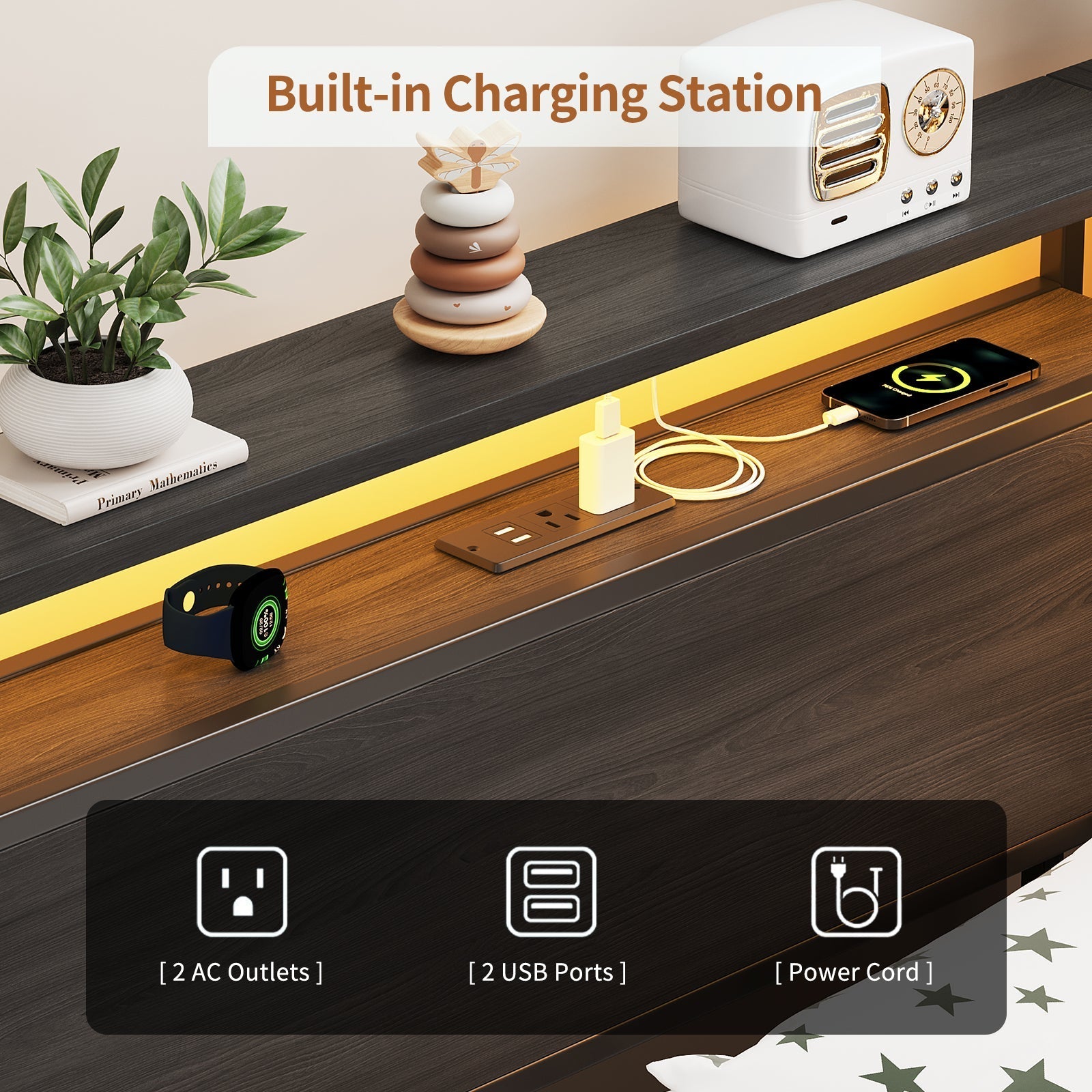 Yanosaku BF017-BL-T Twin Corner Bed Frame with RGB LED Headboard, Charging Station & 3 Drawers, Metal Platform Daybed for Kids/Teens, Black