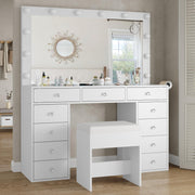 Makeup Vanity desk with LED Mirror, 11 Drawers
