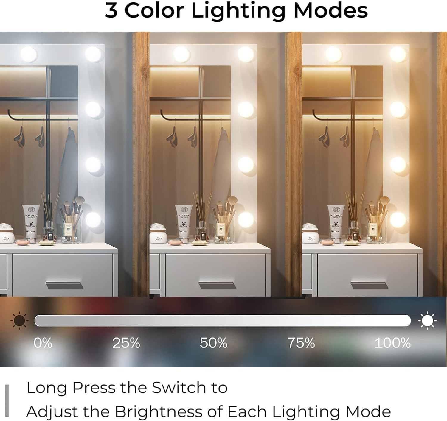 Makeup Vanity desk with LED Mirror, 5 Drawers