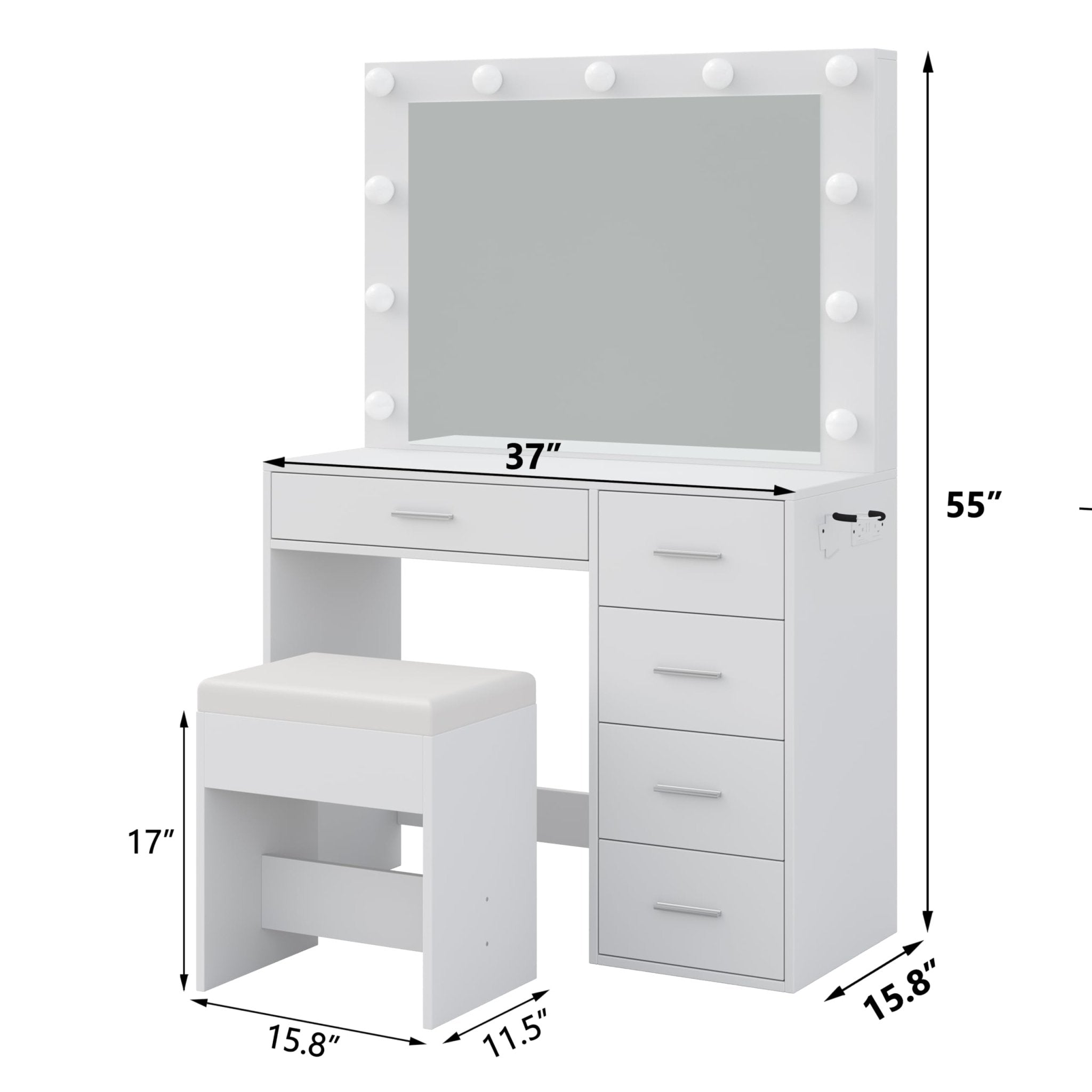 Makeup Vanity desk with LED Mirror, 5 Drawers
