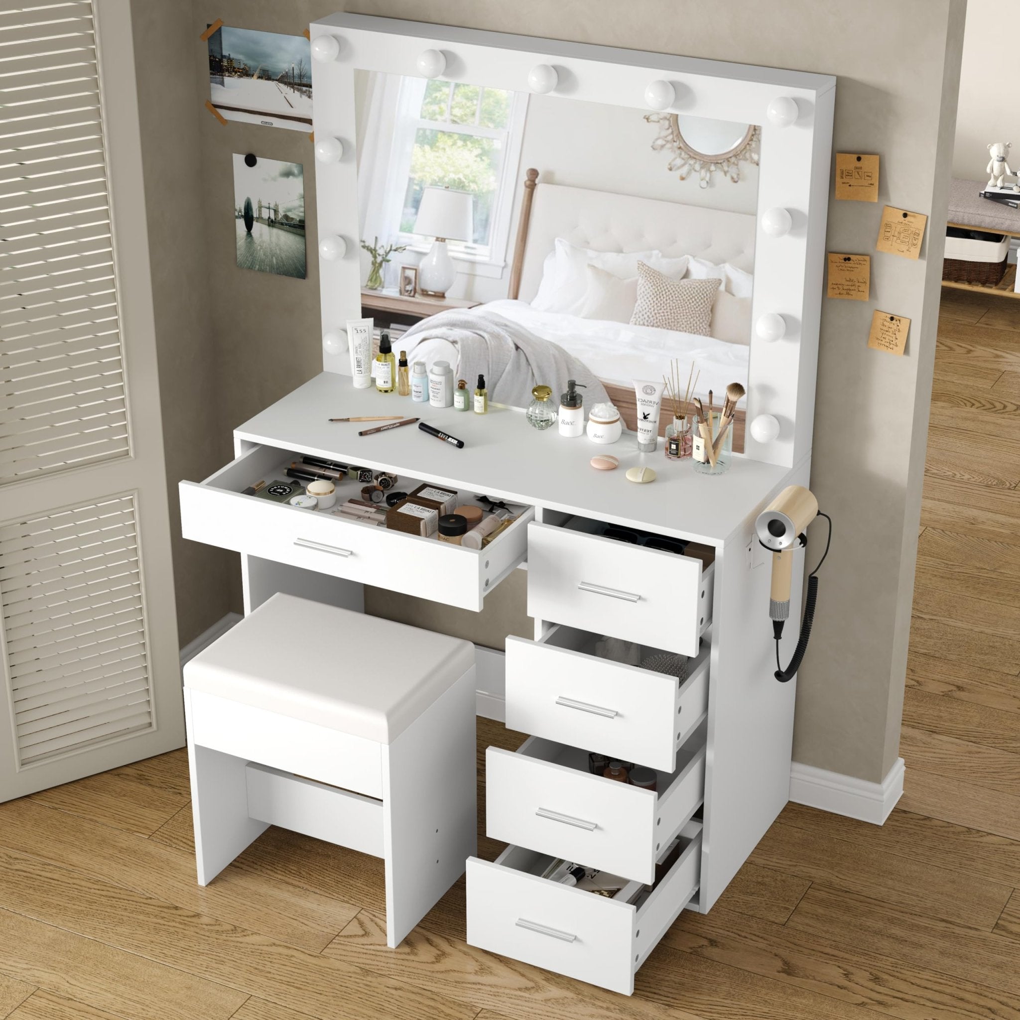Makeup Vanity desk with LED Mirror, 5 Drawers
