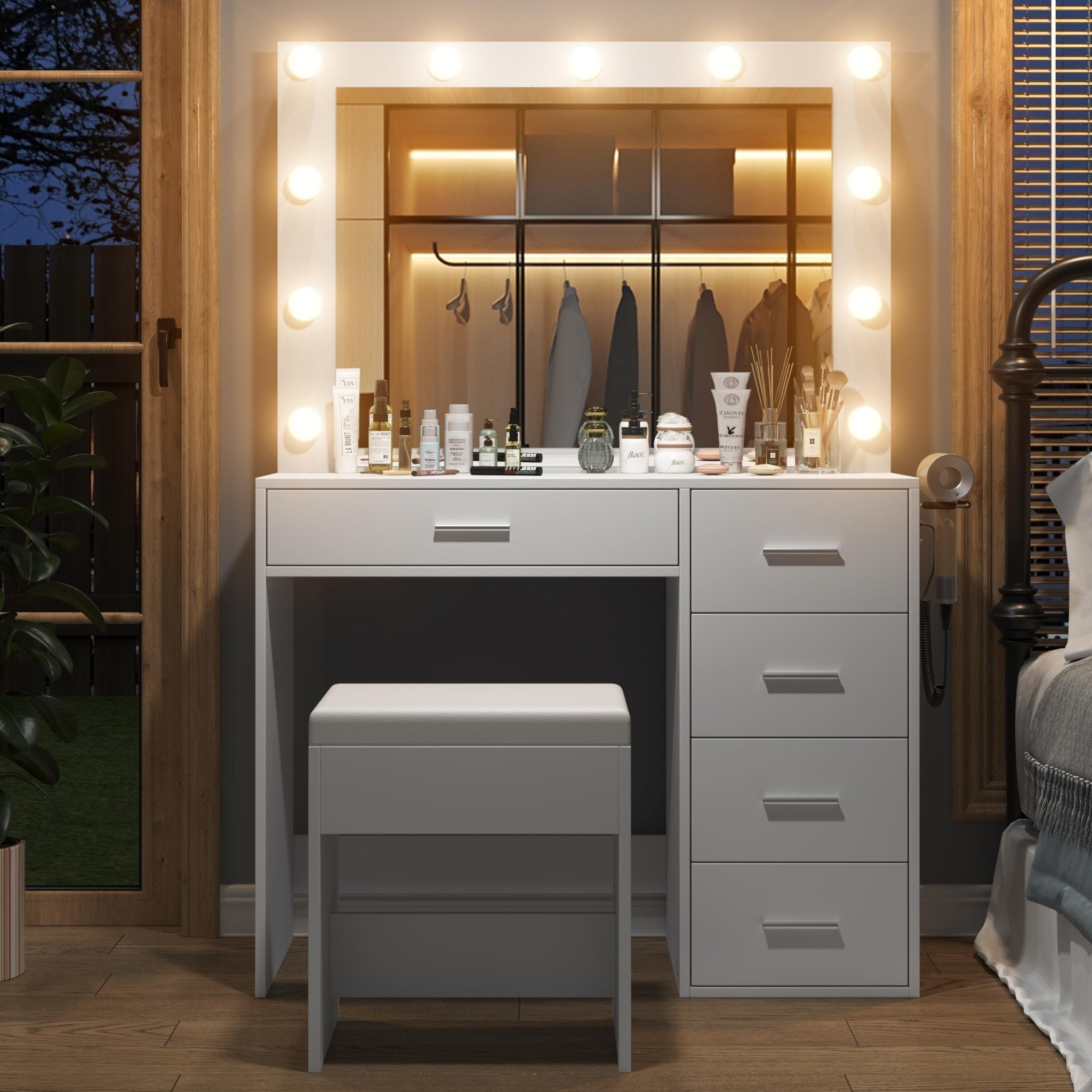 Makeup Vanity desk with LED Mirror, 5 Drawers
