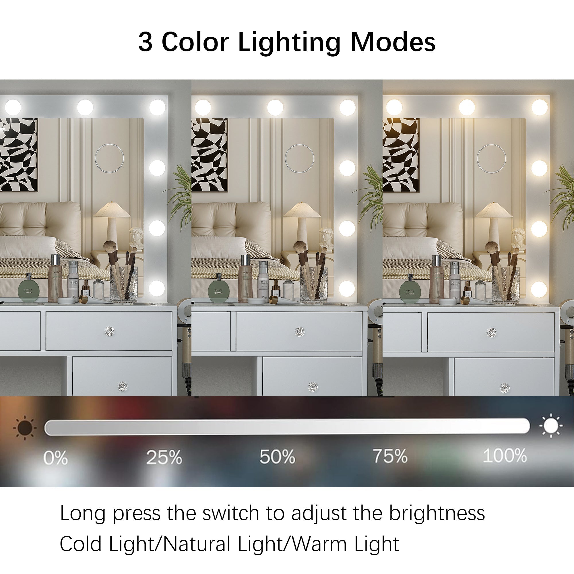 Makeup Vanity desk with LED Mirror, 9 Drawers