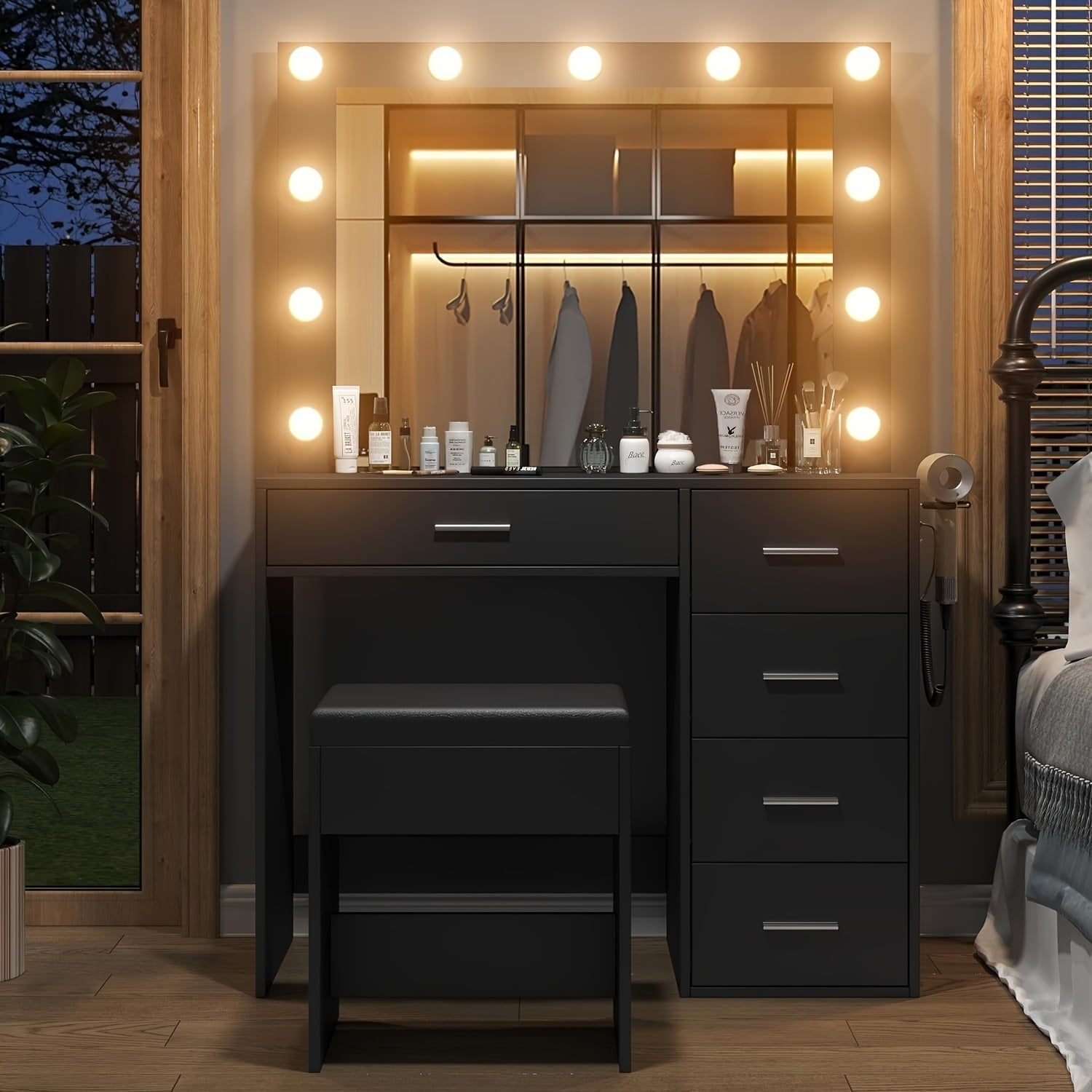 Makeup Vanity desk with LED Mirror, 5 Drawers
