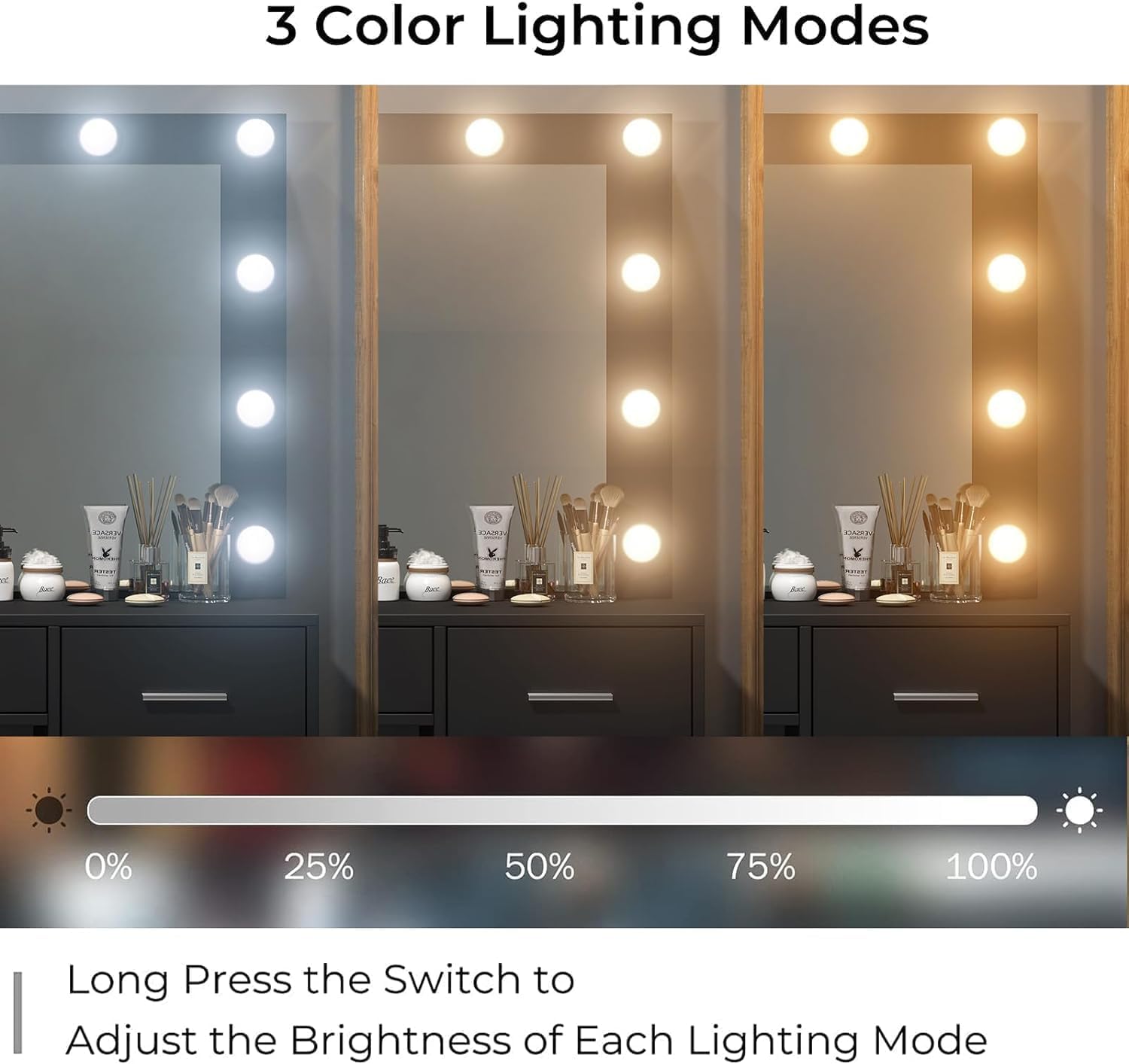 Makeup Vanity desk with LED Mirror, 5 Drawers