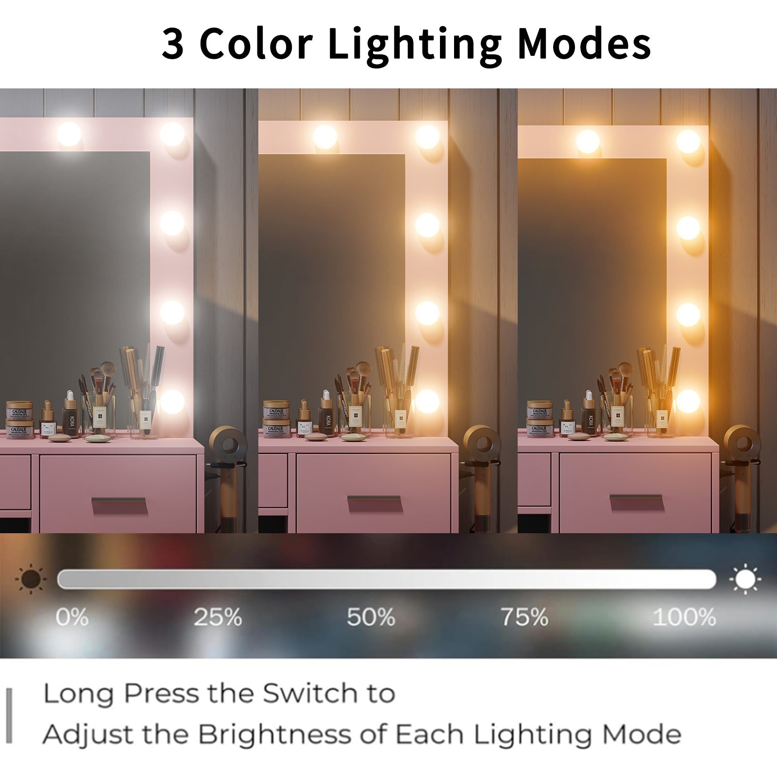 Makeup Vanity desk with LED Mirror, 5 Drawers