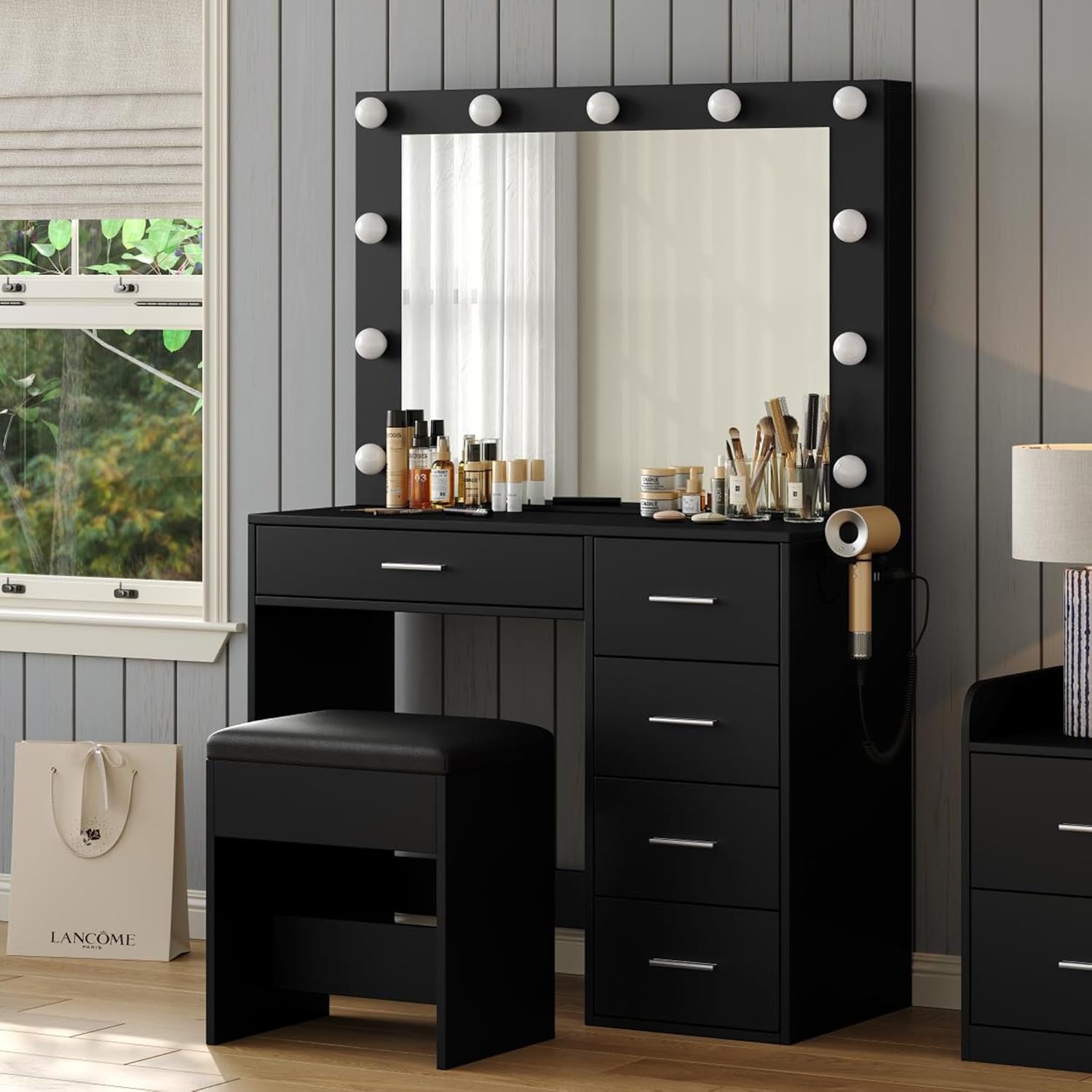 Makeup Vanity desk with LED Mirror, 5 Drawers