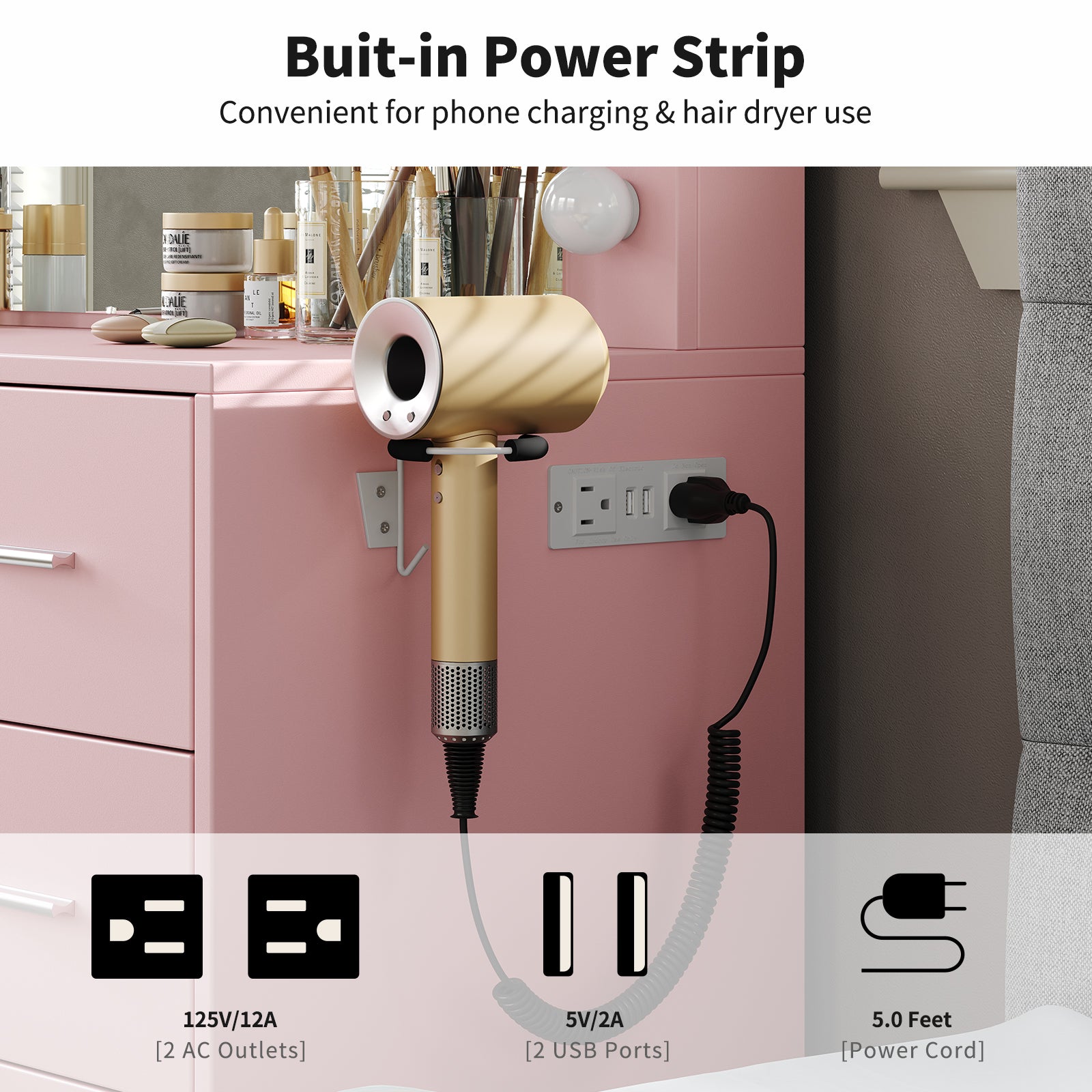 Makeup Vanity desk with LED Mirror, 5 Drawers