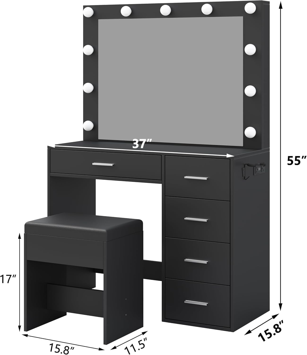 Makeup Vanity desk with LED Mirror, 5 Drawers