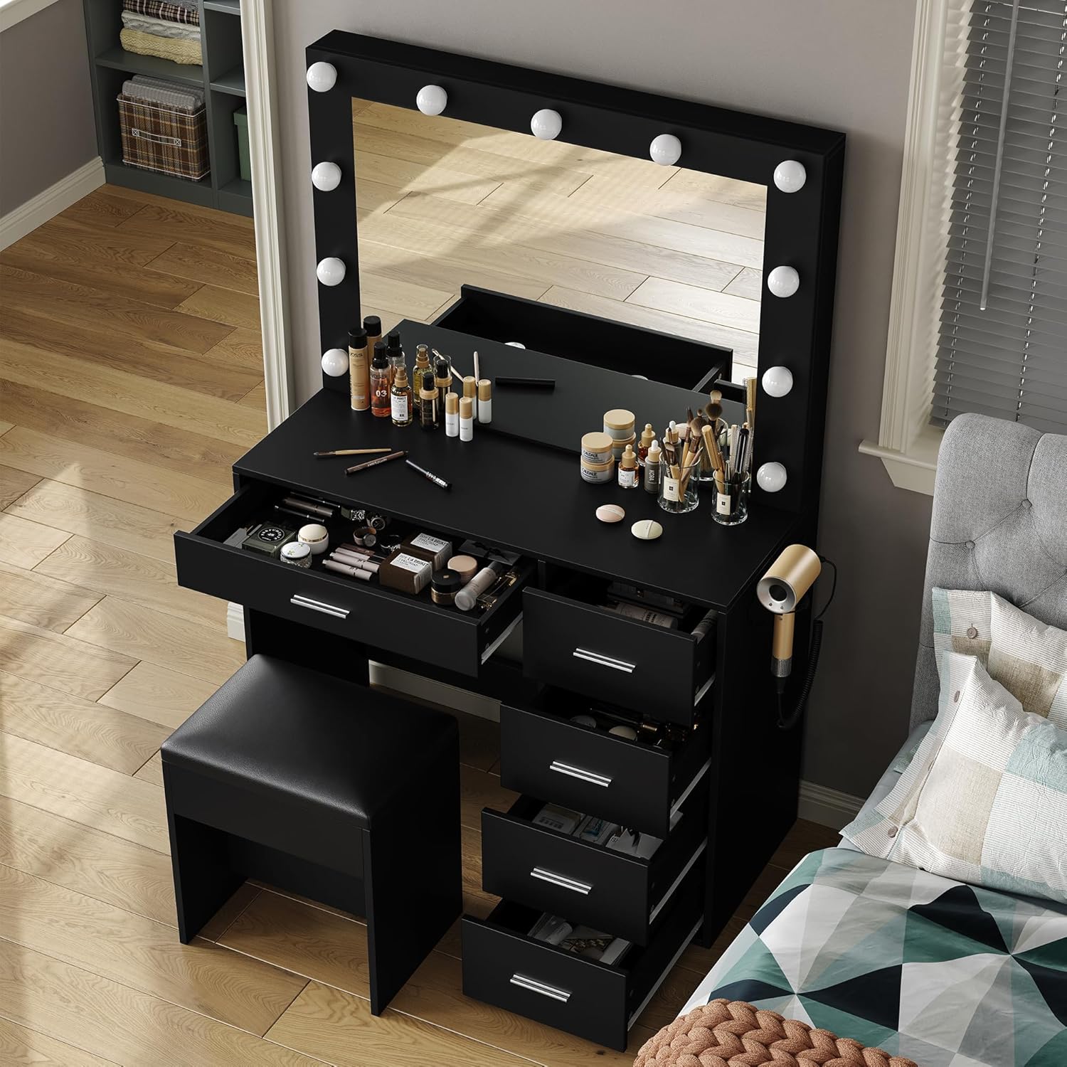 Makeup Vanity desk with LED Mirror, 5 Drawers