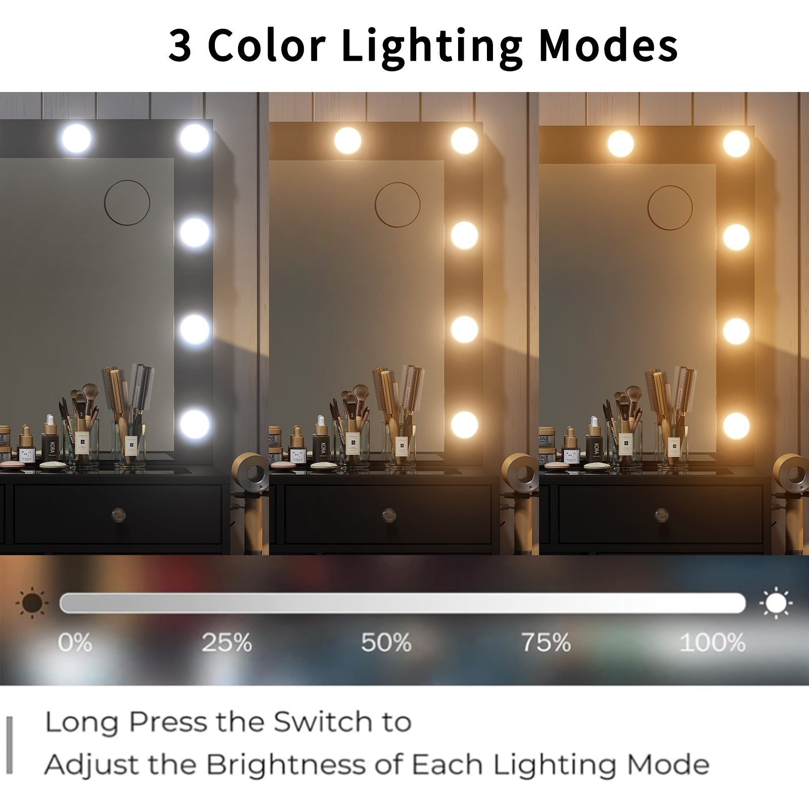 Makeup Vanity desk with LED Mirror, 9 Drawers