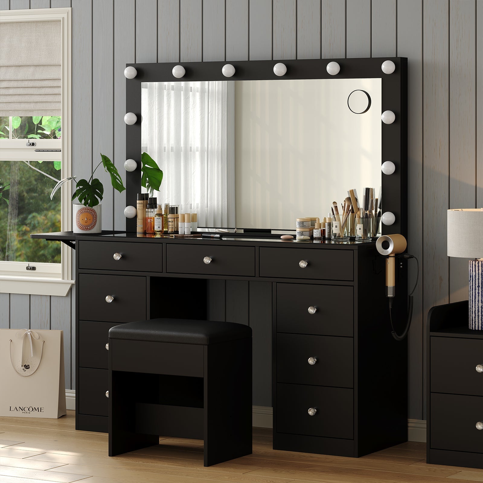 Makeup Vanity desk with LED Mirror, 9 Drawers