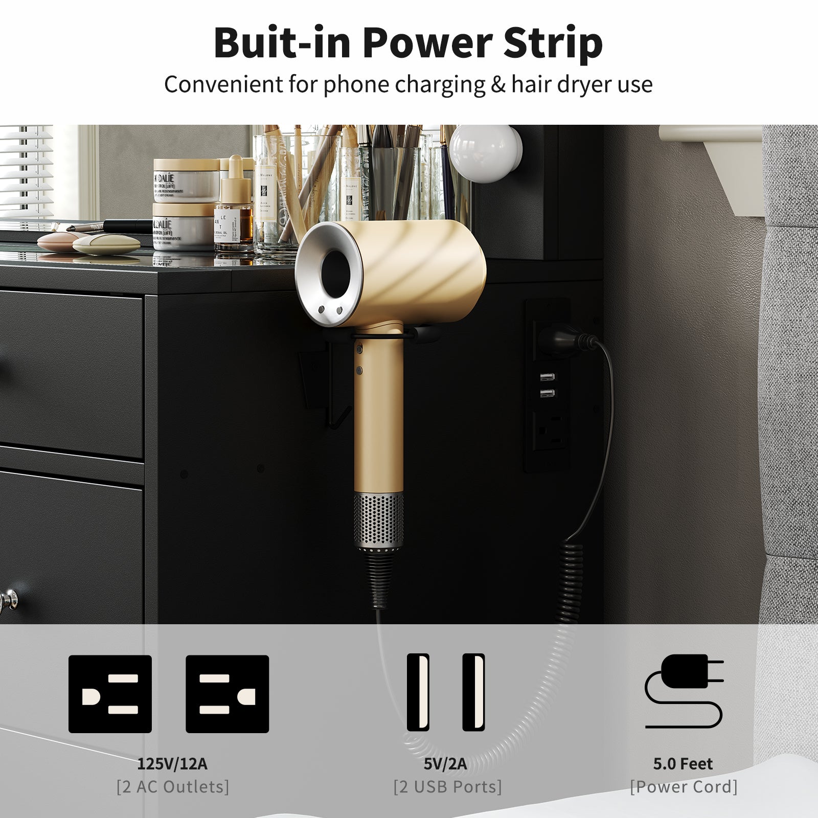 Makeup Vanity desk with LED Mirror, 9 Drawers