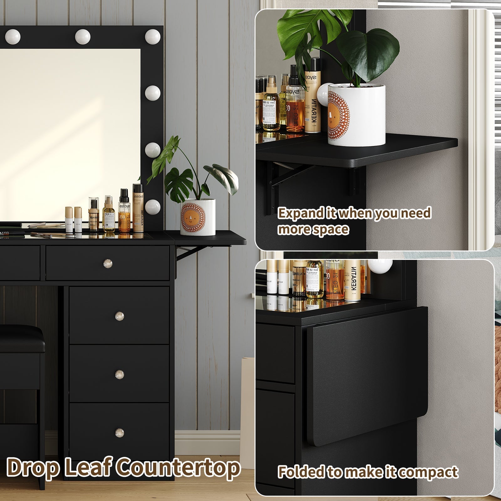 Makeup Vanity desk with LED Mirror, 9 Drawers