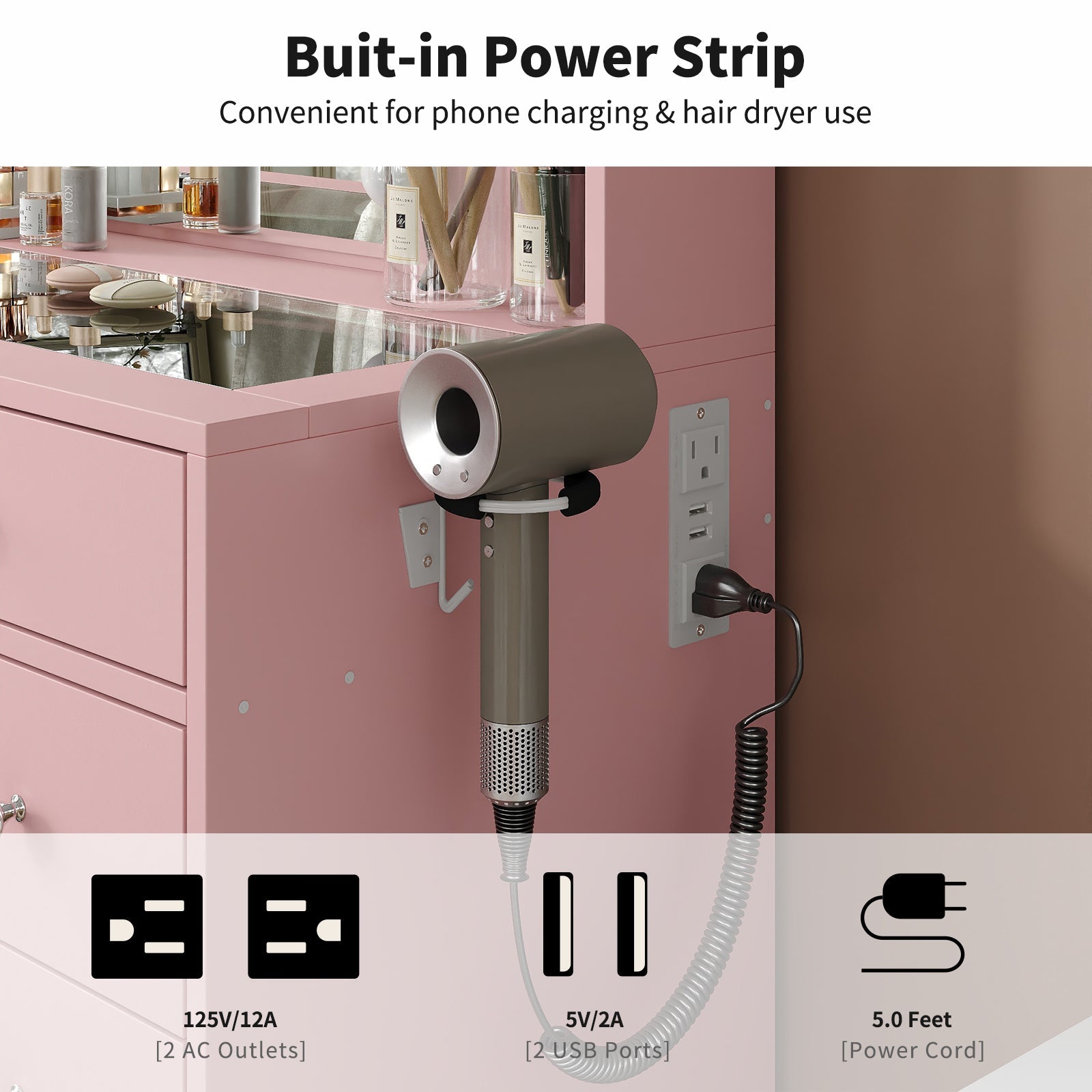 Yanosaku VD010 Bedroom Makeup Vanity desk with LED MirrorLED Mirror, 9 Drawers
