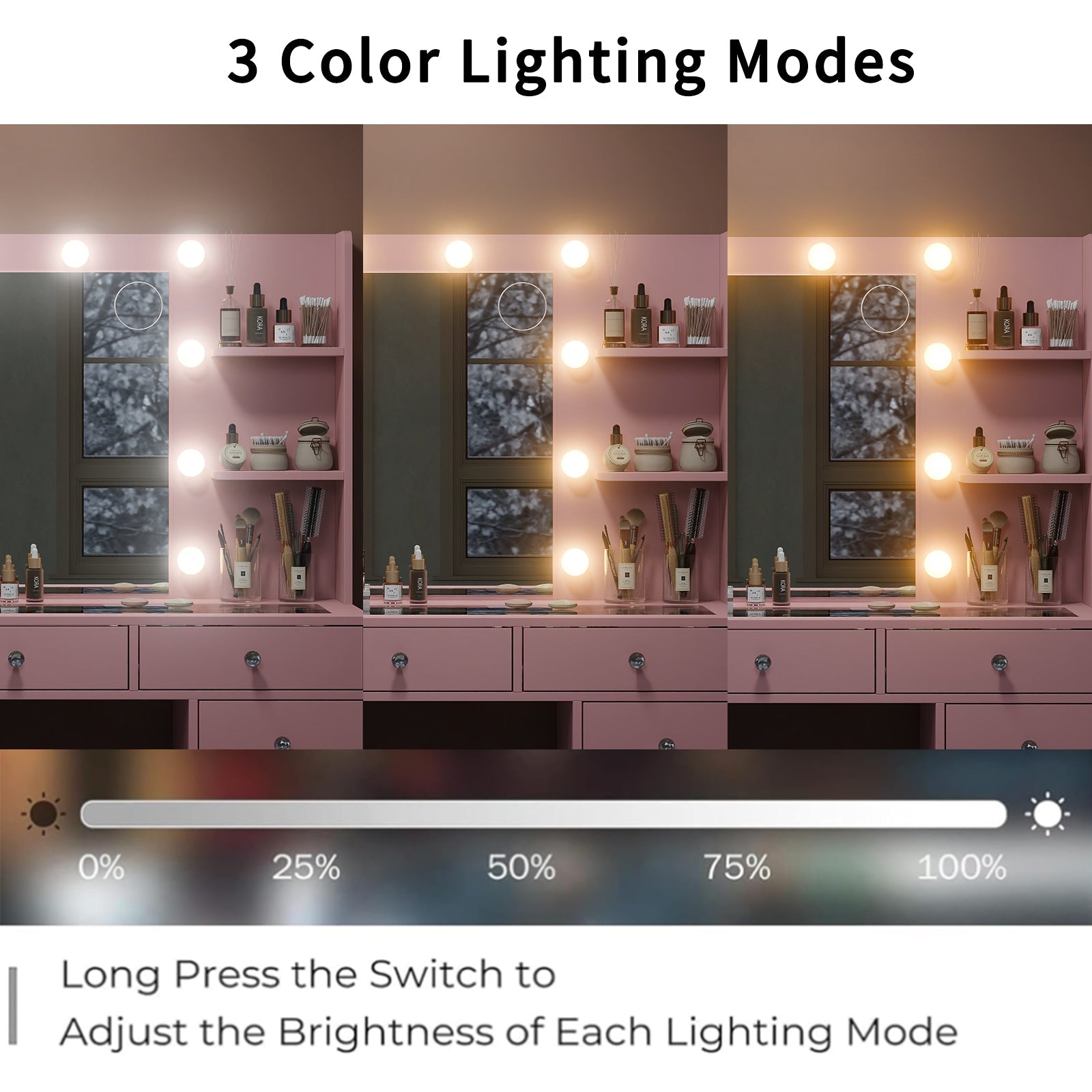Yanosaku VD010 Bedroom Makeup Vanity desk with LED MirrorLED Mirror, 9 Drawers