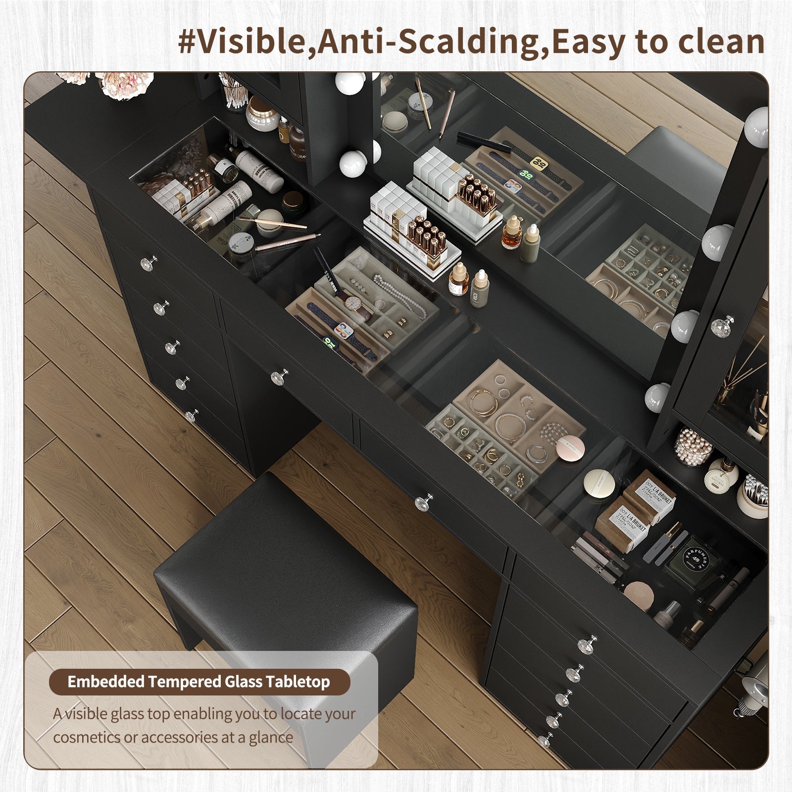 Vanity desk with LED Mirror & 12 Drawers