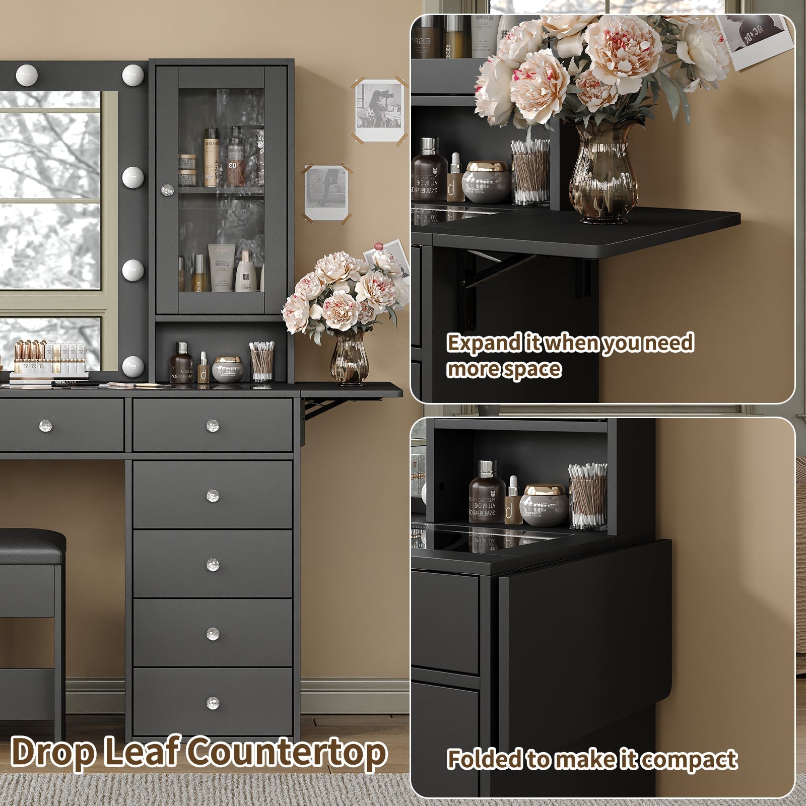 Vanity desk with LED Mirror & 12 Drawers