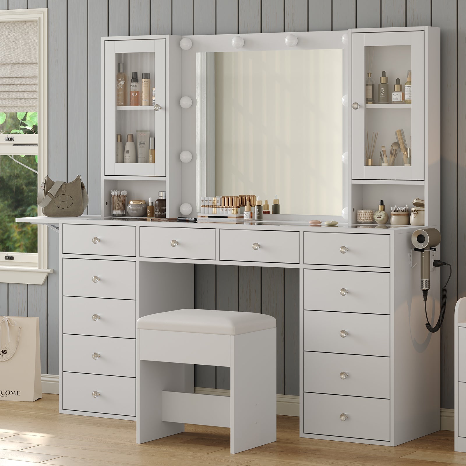 Vanity desk with LED Mirror & 12 Drawers