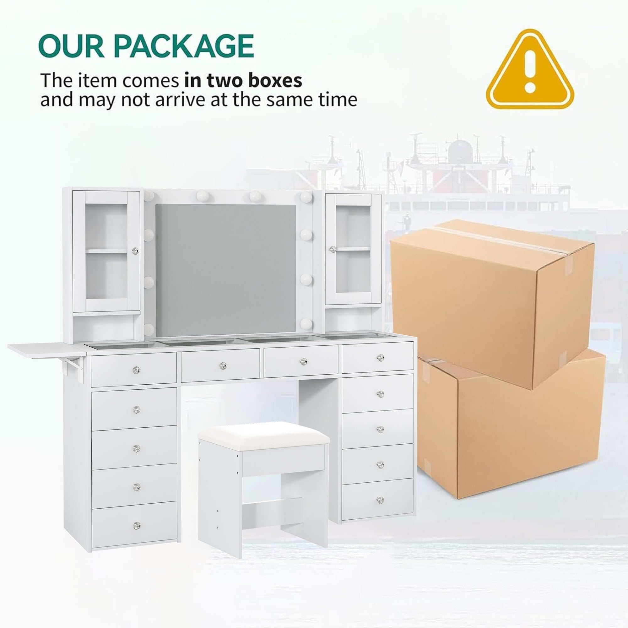 Vanity desk with LED Mirror & 12 Drawers