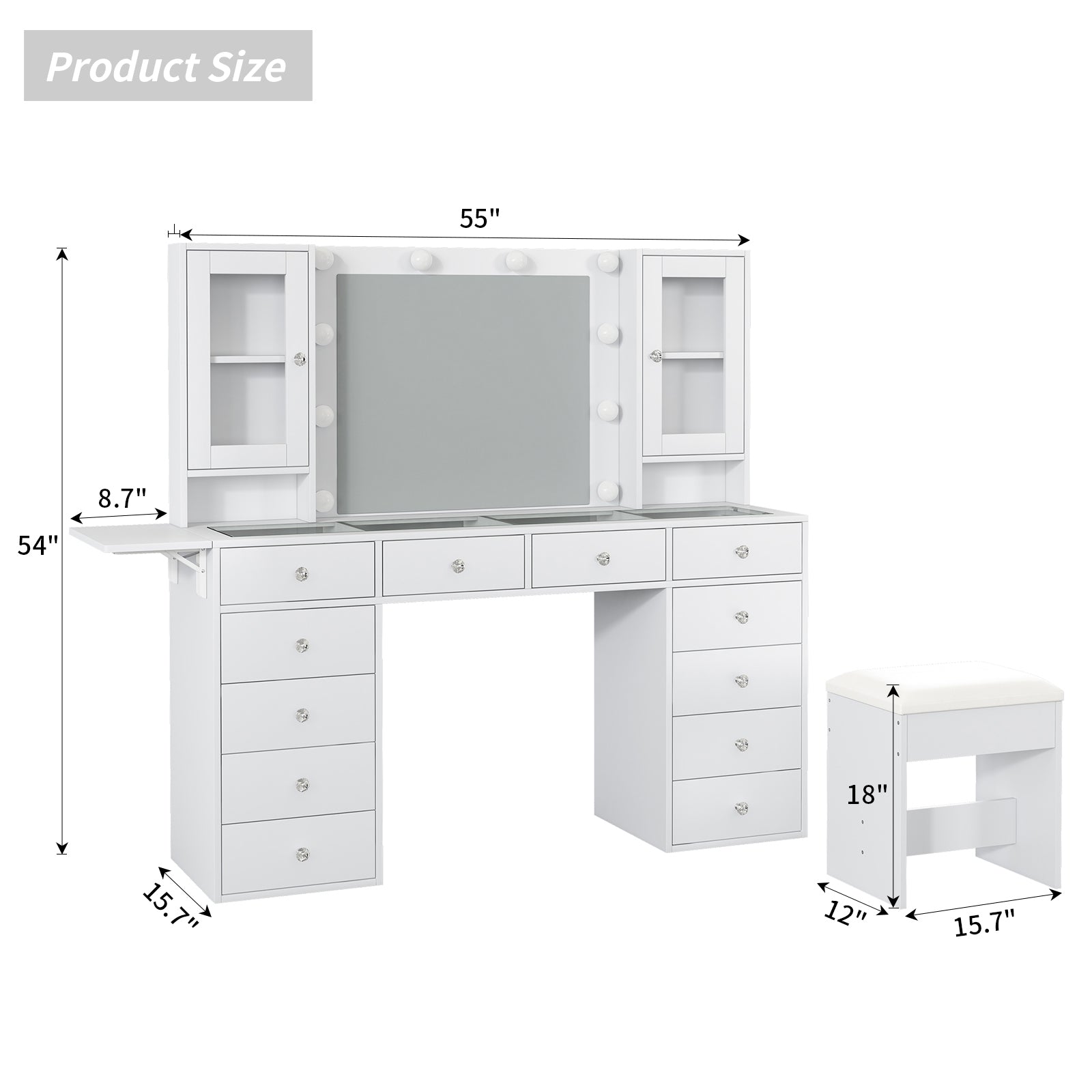 Vanity desk with LED Mirror & 12 Drawers