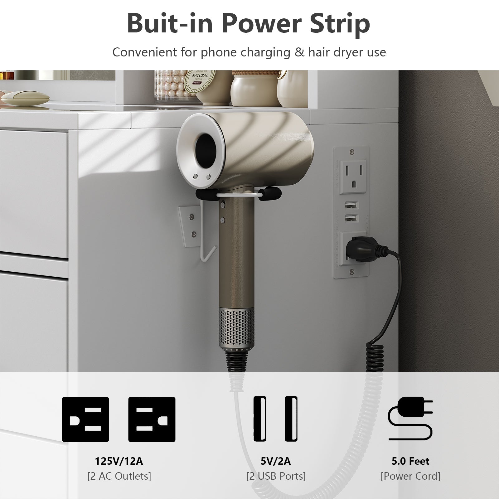 Vanity desk with LED Mirror & 12 Drawers