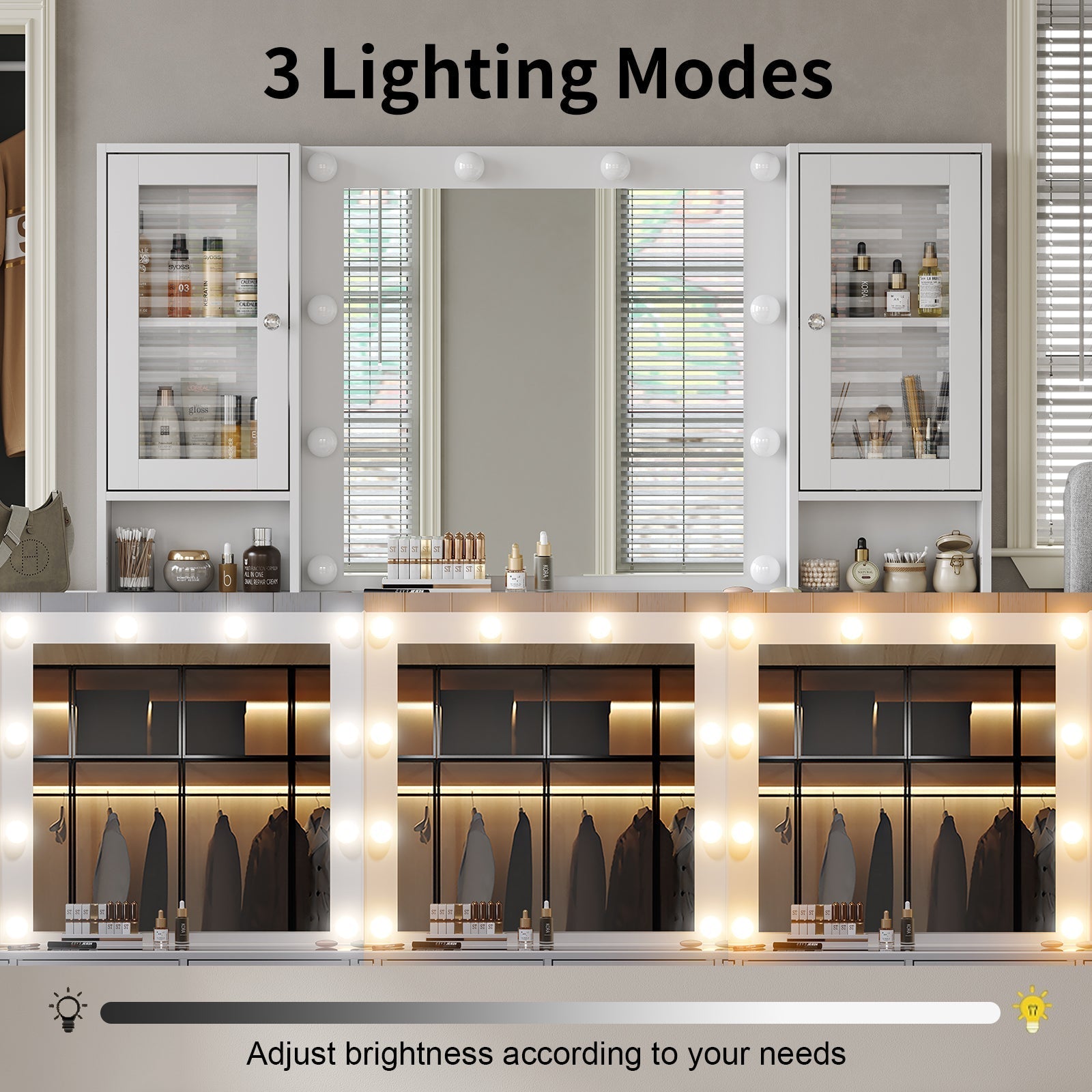 Vanity desk with LED Mirror & 12 Drawers