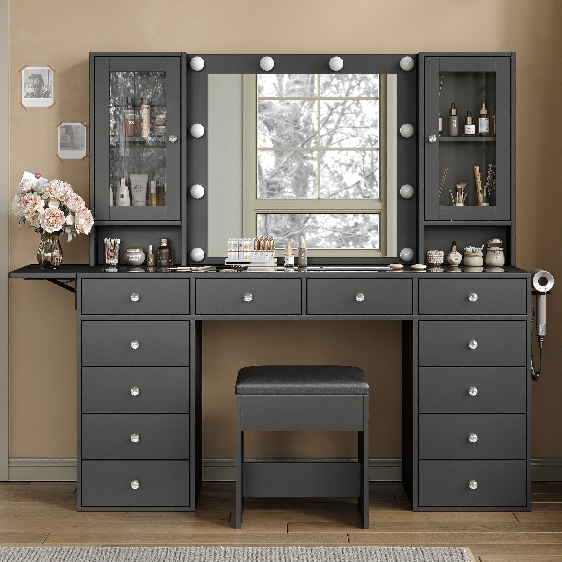 Vanity desk with LED Mirror & 12 Drawers