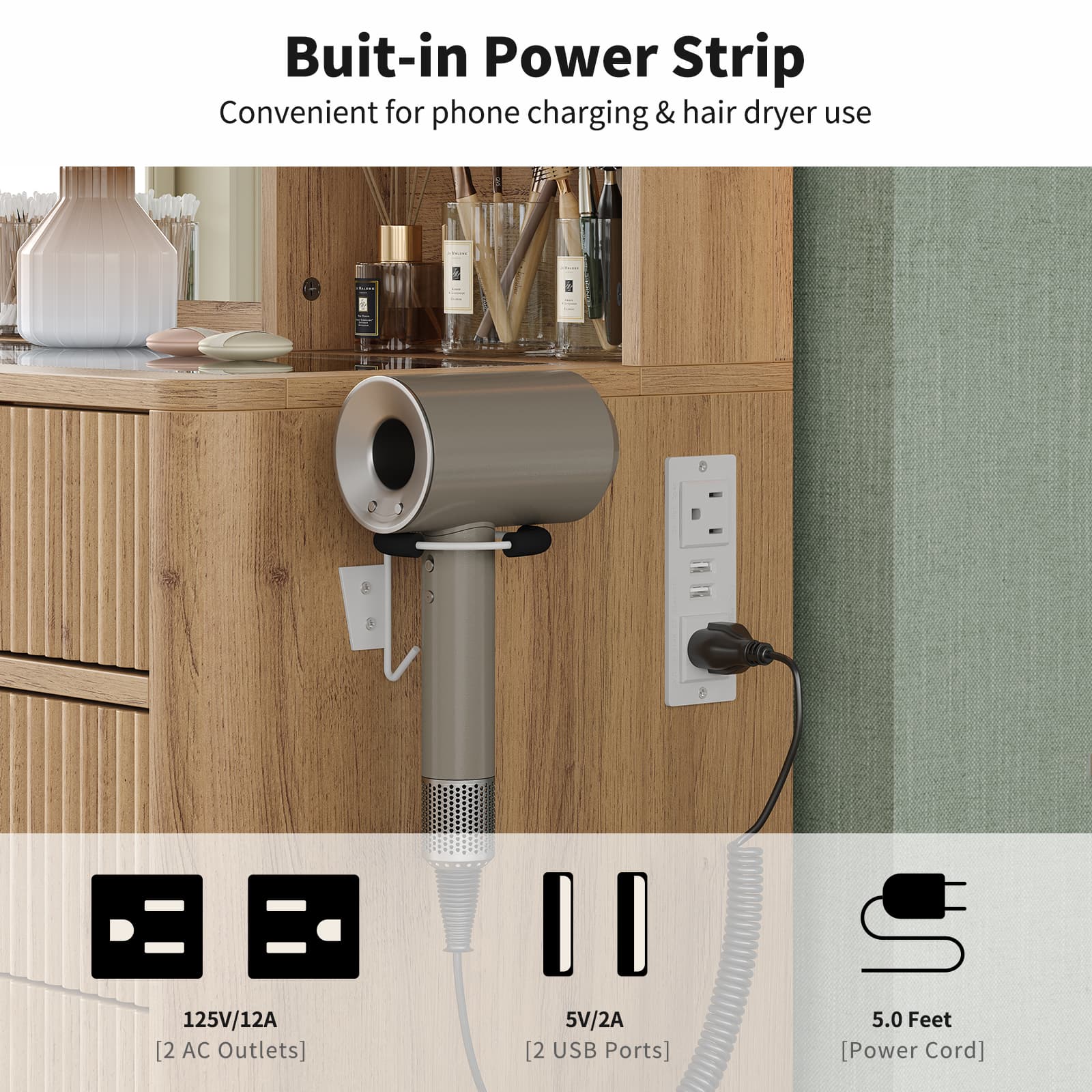 Yanosaku VD013 Bedroom Makeup Vanity desk with LED Mirror, 7 Drawers