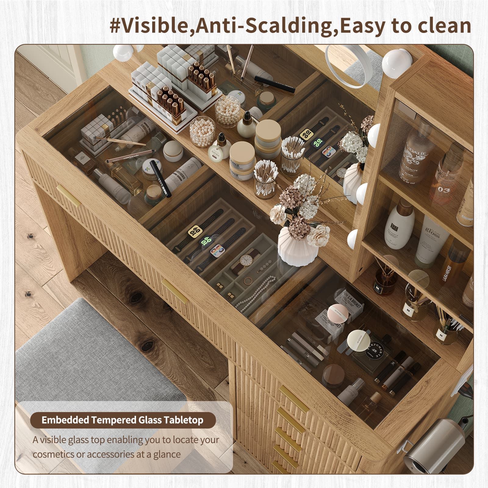 Vanity desk with LED Mirror & 7 Drawers