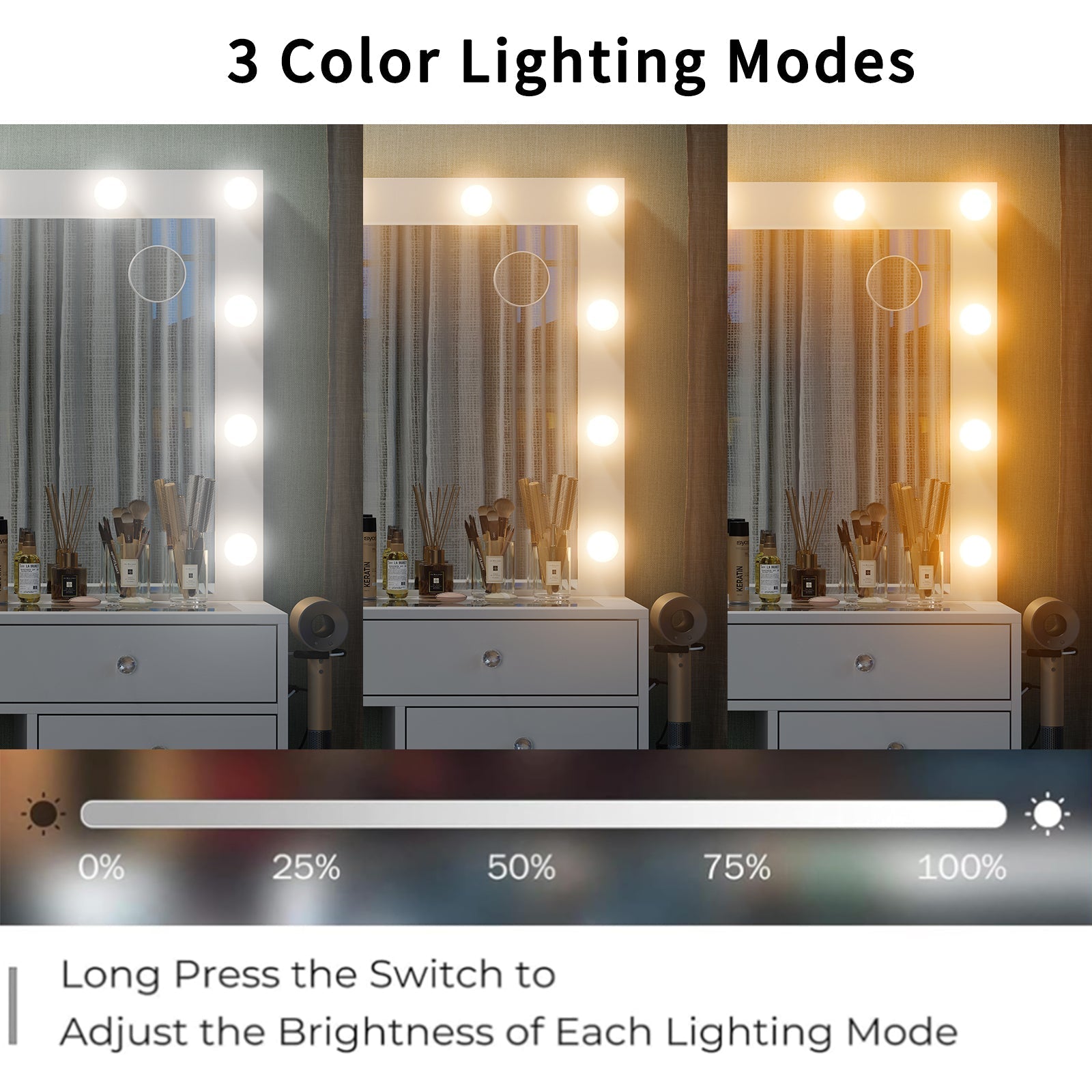 Makeup Vanity desk with LED Mirror, 13 Drawers