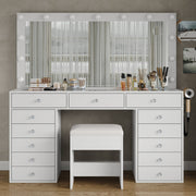 Makeup Vanity desk with LED Mirror, 13 Drawers