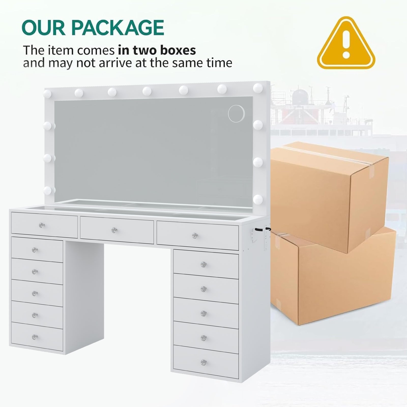 Makeup Vanity desk with LED Mirror, 13 Drawers