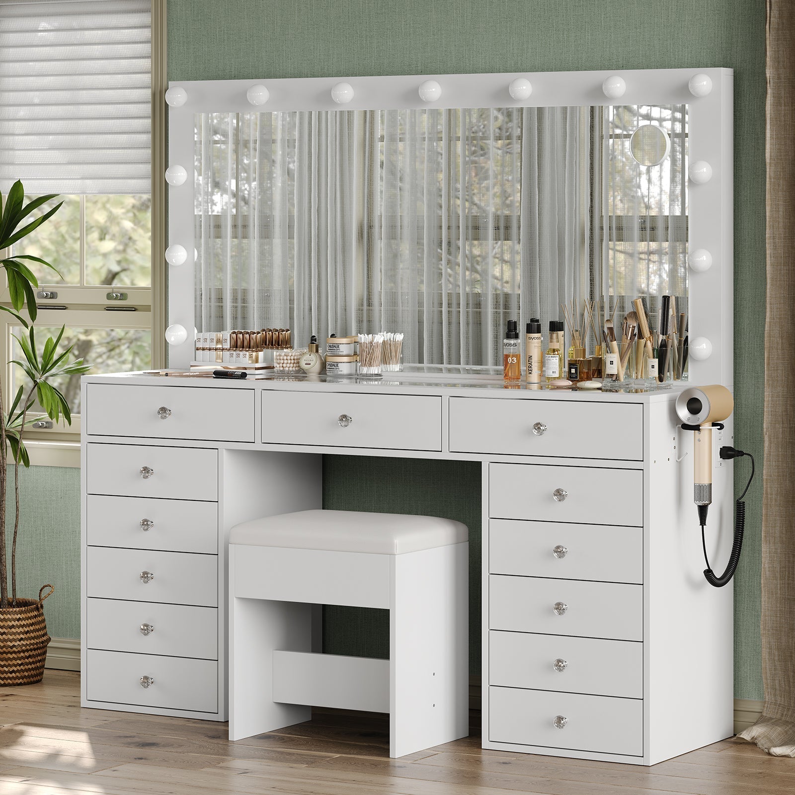Makeup Vanity desk with LED Mirror, 13 Drawers