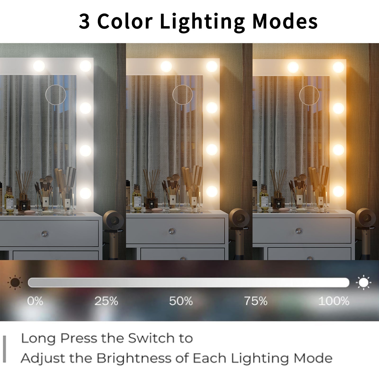 Yanosaku VD017 Bedroom Makeup Vanity desk with LED Mirror, 15 Drawers