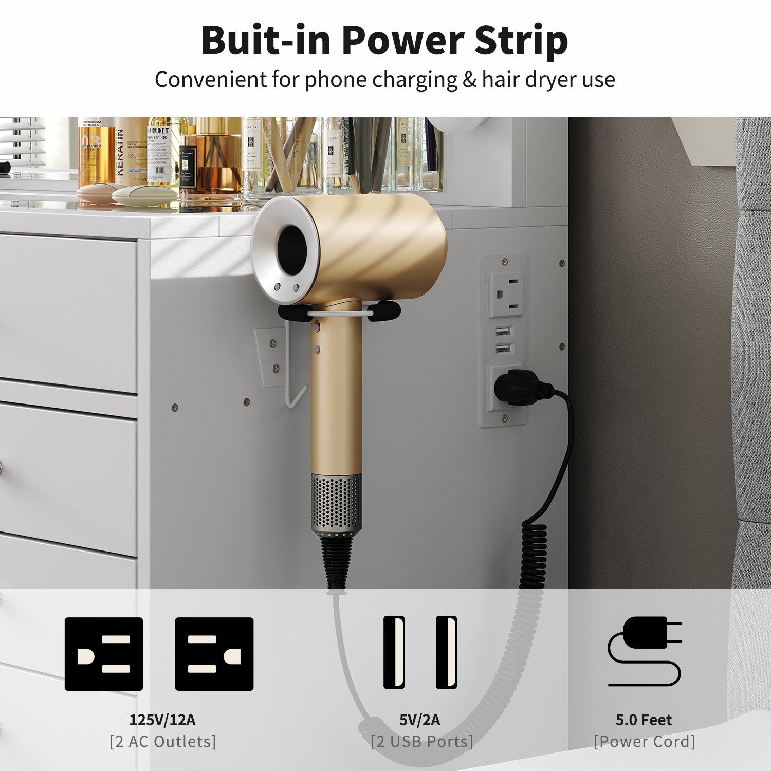 Yanosaku VD017 Bedroom Makeup Vanity desk with LED Mirror, 15 Drawers