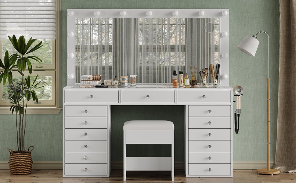 Makeup Vanity desk with LED Mirror, 15 Drawers