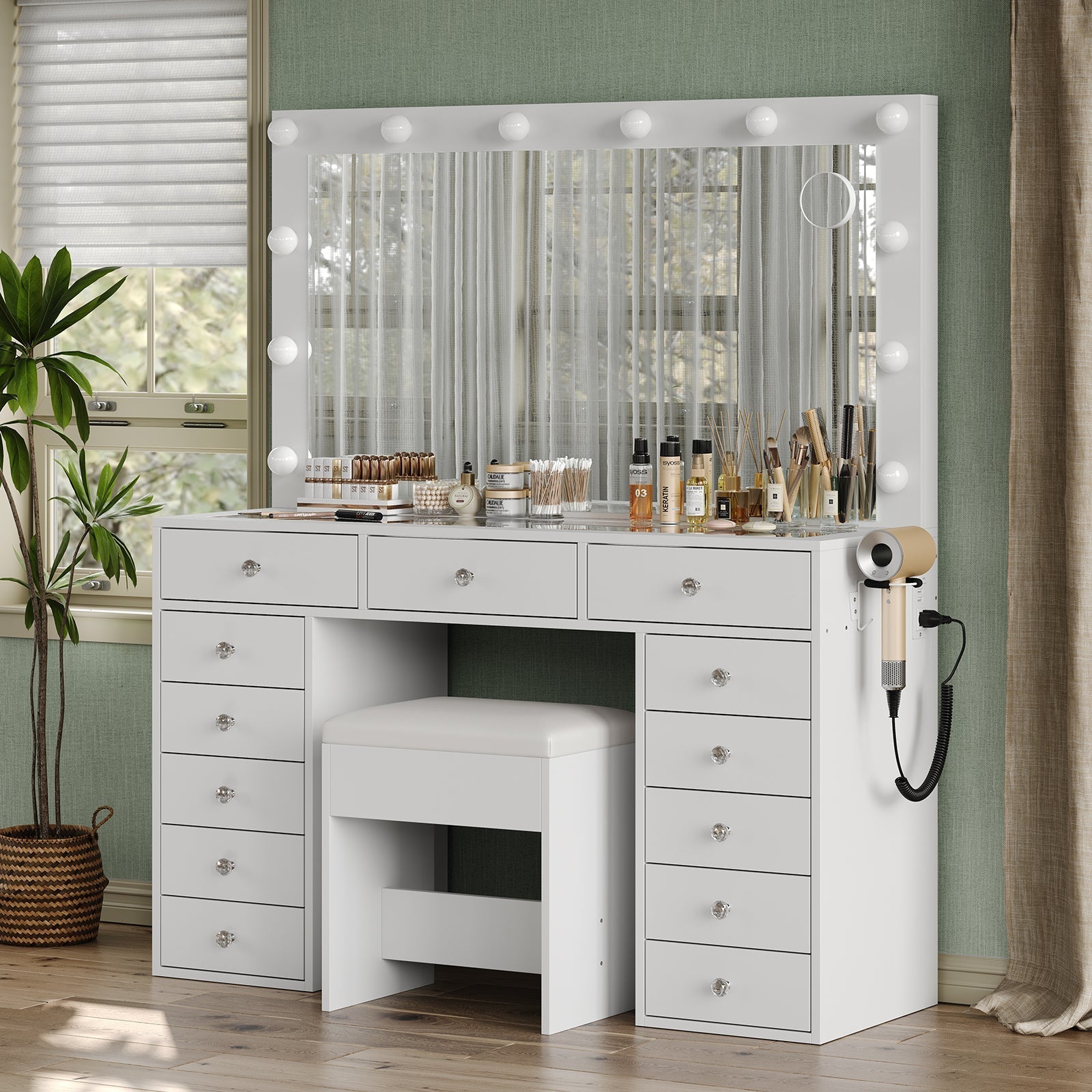 Makeup Vanity desk with LED Mirror, 13 Drawers