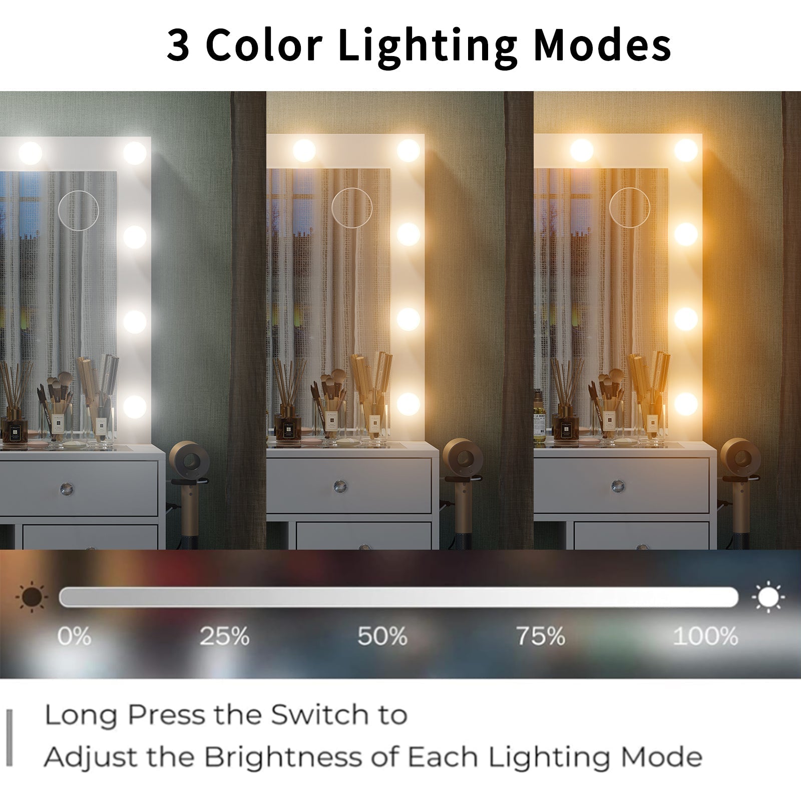 Makeup Vanity desk with LED Mirror, 13 Drawers