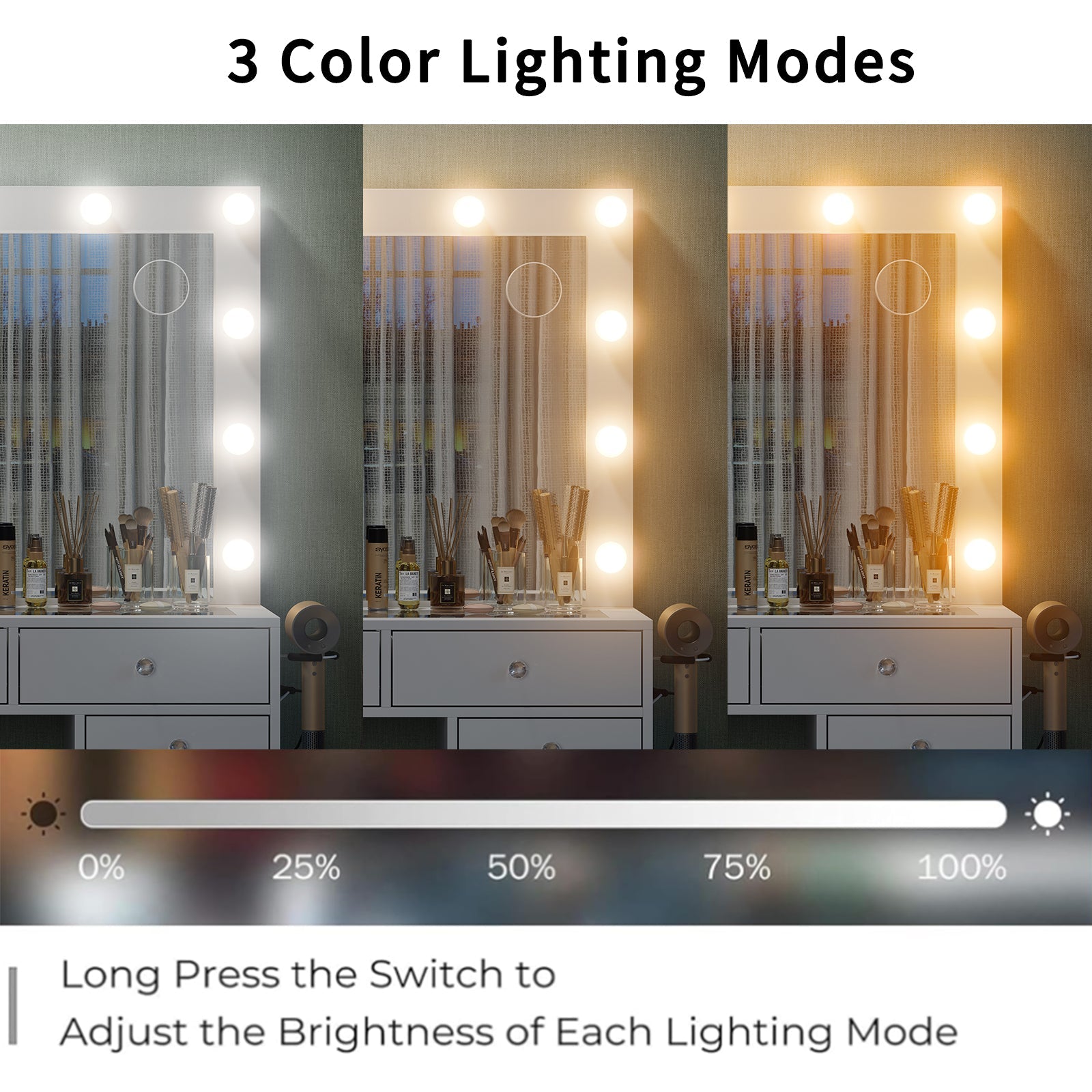 Makeup Vanity desk with LED Mirror, 15 Drawers