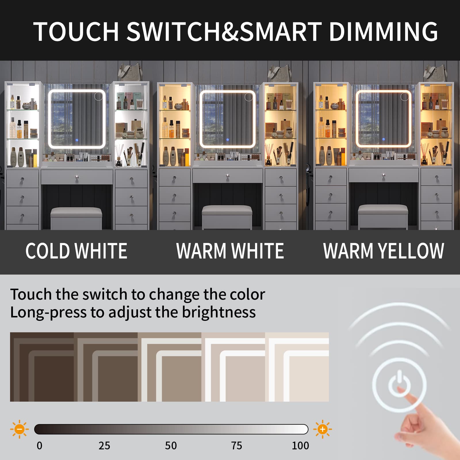 Makeup Vanity desk with mirror, 11 Drawers