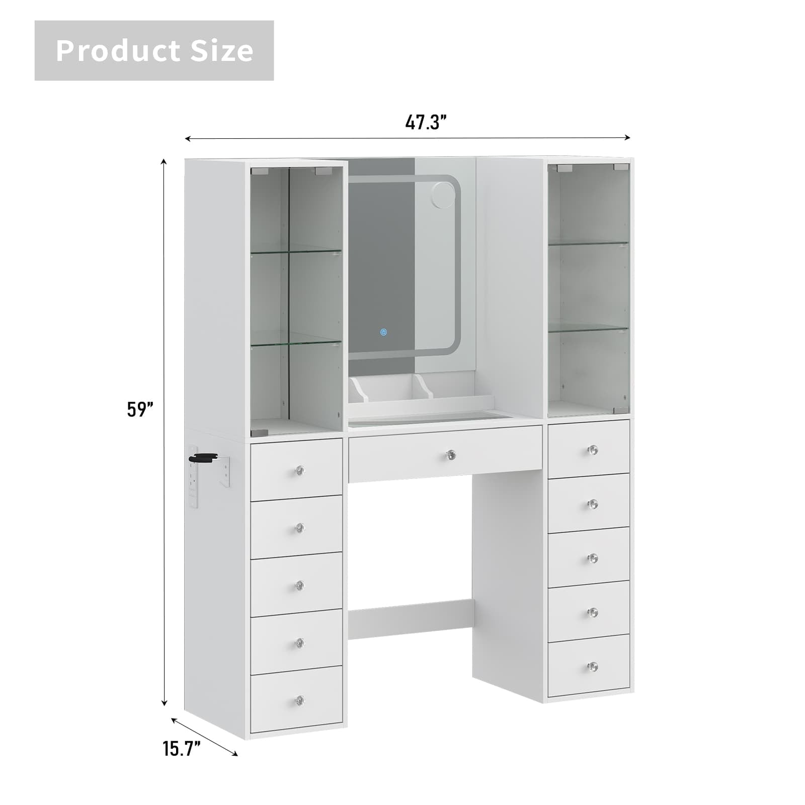 Makeup Vanity desk with mirror, 11 Drawers