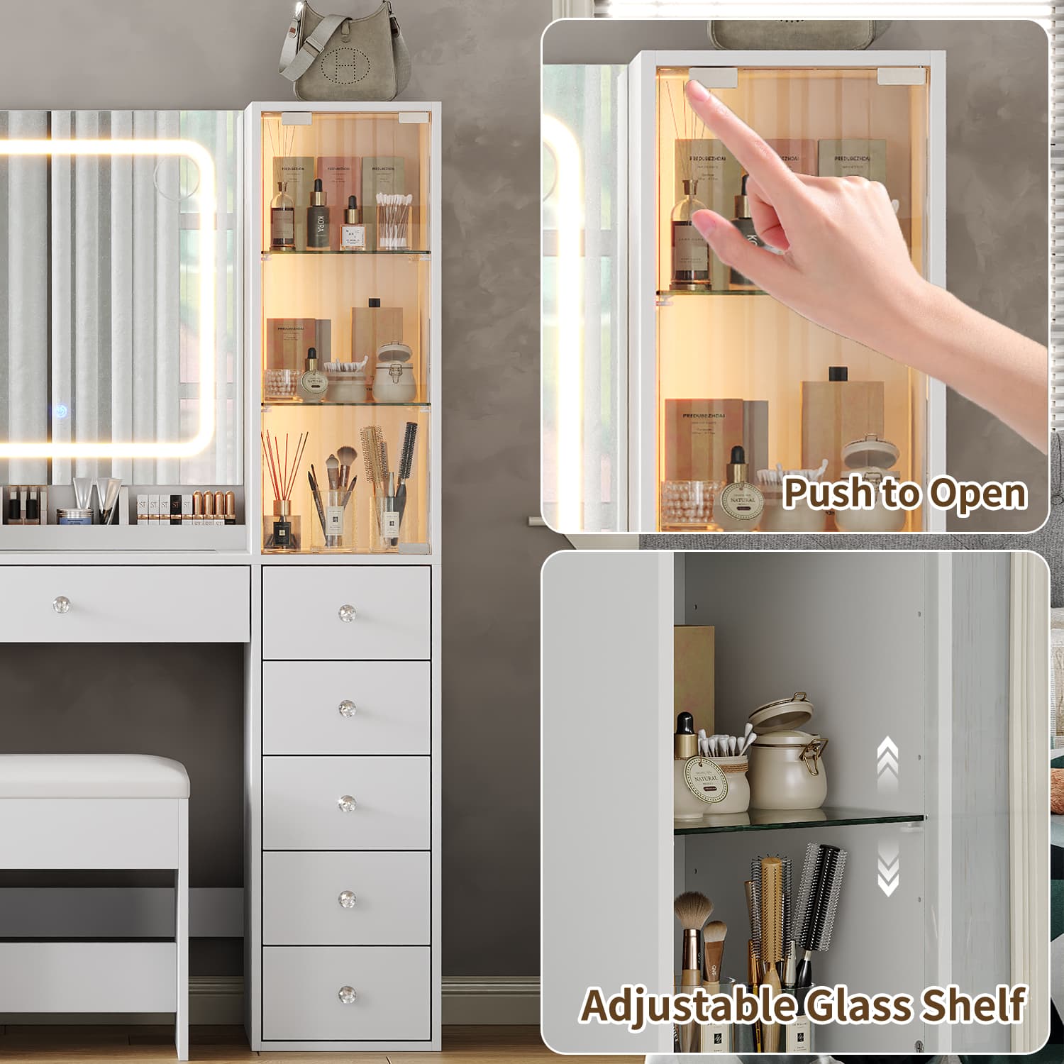 Makeup Vanity desk with mirror, 11 Drawers