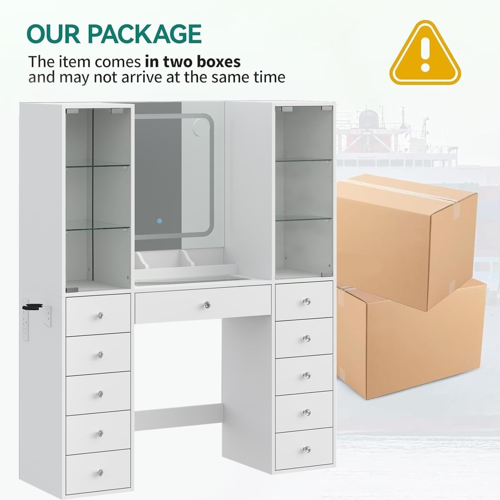 Makeup Vanity desk with mirror, 11 Drawers