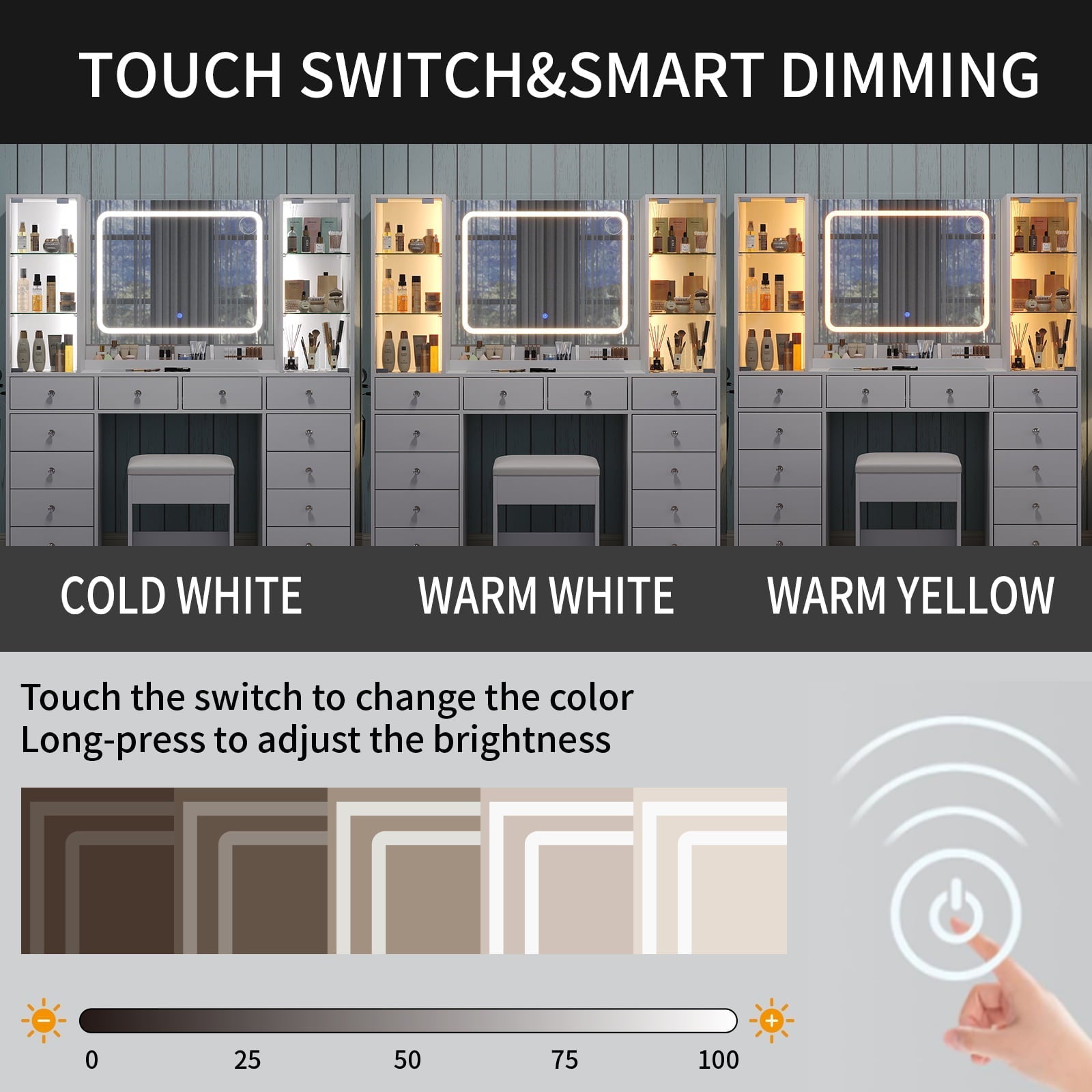 Makeup Vanity desk with mirror, 12 Drawers