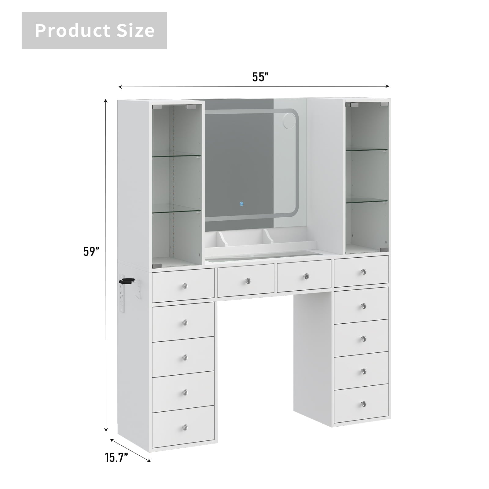 Makeup Vanity desk with mirror, 12 Drawers
